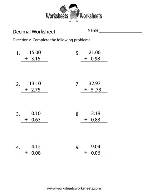 Addition And Subtraction Of Decimals Worksheets With Answers