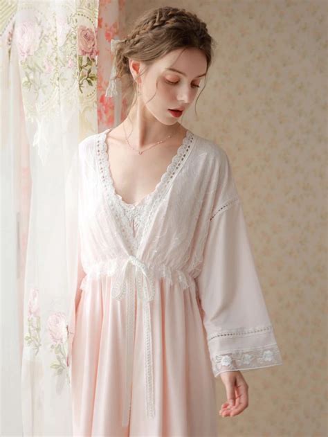 Women Fairy Cotton Retro Princess Nightgowns Robe Spring Autumn Cotton