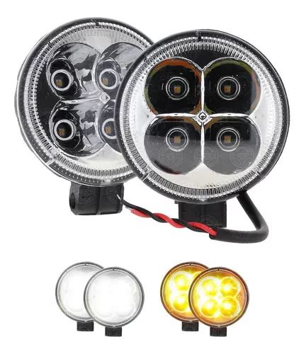 Par Faros 4 Led Redondos Auto Moto Fija Estrobo Bicolor