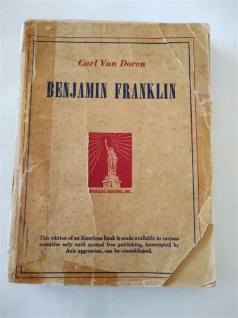 Vintage Benjamin Franklin By Carl Van Doren Rare Ww2 Overseas Ed 1938