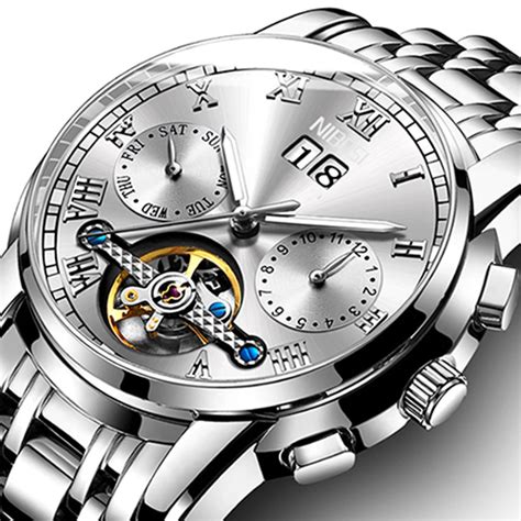 NIBOSI Mens Watches Top Brand Luxury Full Steel Automatic Mechanical ...