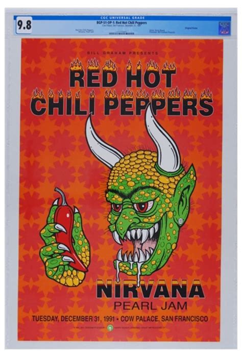 1991 Cow Palace New Years Eve Pearl Jam Nirvana Red Hot Chili Peppers Concert Poster CGC Graded