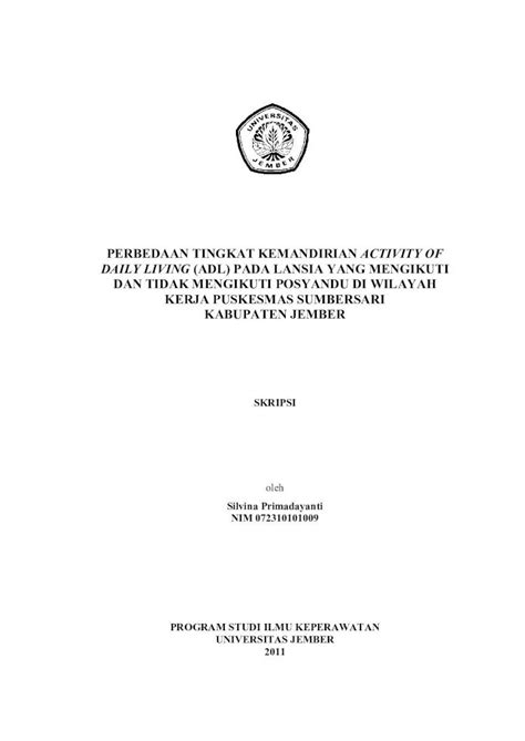 PDF Perbedaan Tingkat Kemandirian Activity Of Daily Living Adl