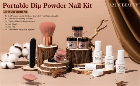 Amazon Azurebeauty Dip Powder Nail Kit Starter Colors Skin Nude Brown Glitter Acrylic