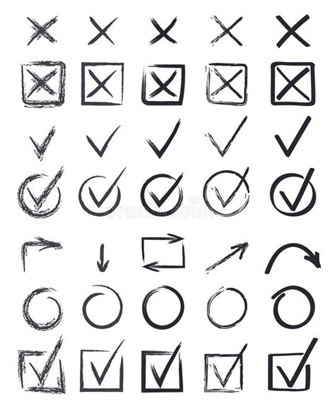 Check And Cross Mark Vector Set Marker Cross Brush Signs Ok And X