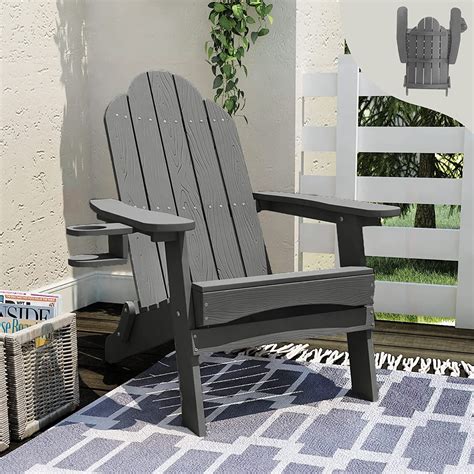 LUE BONA Folding Adirondack Chair Dark Grey Poly Fire Pit Adirondack