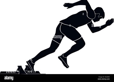 Black Silhouette Start Sprinter Runner In Starting Blocks Stock Vector