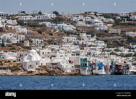 Typische weiße Häuser der Insel Mykonos in Griechenland Stockfotografie