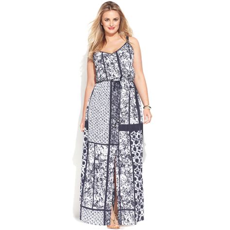 Michael Kors Michael Plus Size Printed Drawstring Maxi Dress In Blue Lyst