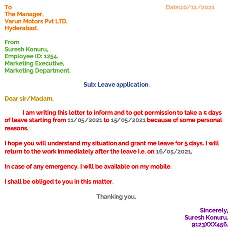 Simple Days Leave Application For Office In Word