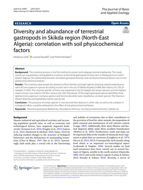 PDF Diversity And Abundance Of Terrestrial Gastropods In Skikda