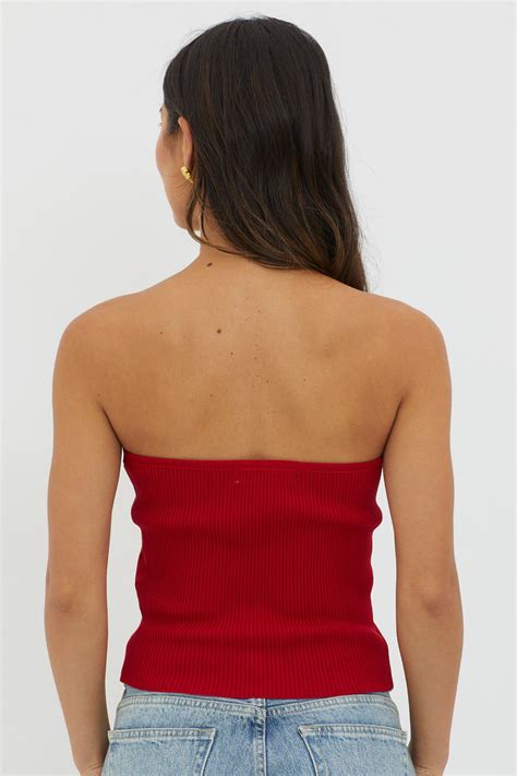 Shop The Flora Strapless Knit Top Wine Selfie Leslie Australia