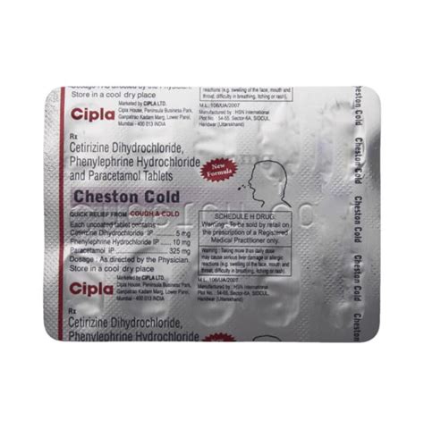 Cheston Cold Tablet 5Mg 325Mg 10Mg 10S Pharmacy360