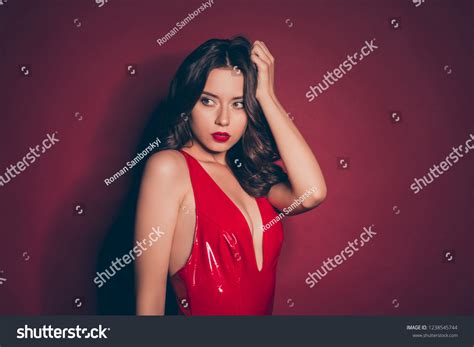 Profile Side View Sweet Welldressed Brunette Stock Photo