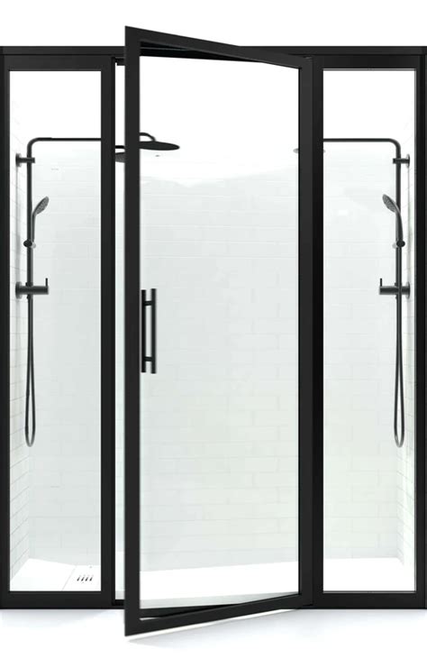 Gridscape Gs3 Swing Shower Door With 2 Side Panels In Black With Clear Glass Framed Shower