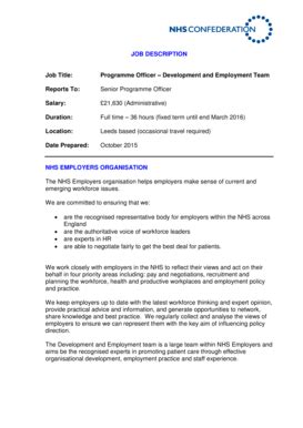 Fillable Online Job Description Template NHS Employers Fax Email