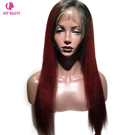 Hot Beauty Hair Wine Color Lace Front Human Hair Wigs Pre Plucked