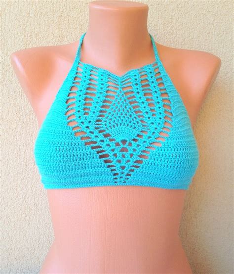 Cropped Crochet Top Crochet Halter Top Sexy Halter Bikini Halter Bikini Top Summer Beach