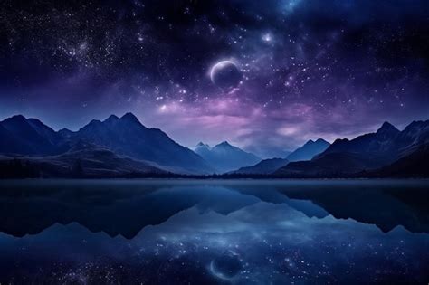 Premium Photo | Dreamlike background of a mountain lake and night sky mystical art wallpaper in ...