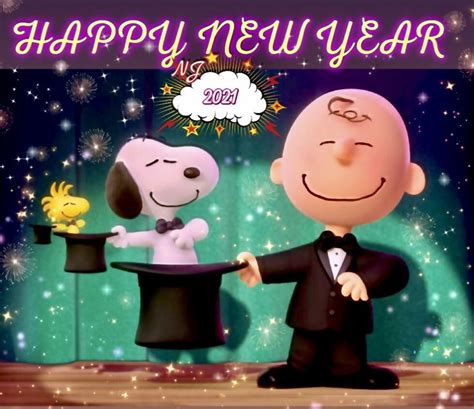 Happy New Year Card with Snoopy and Charlie Brown