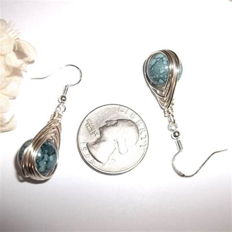 Wvluckygirl Jewelry Wire Wrap Earrings Blue Silver Beaded Handmade