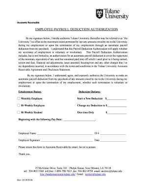 Fillable Online Employee Payroll Deduction Authorization Tulane