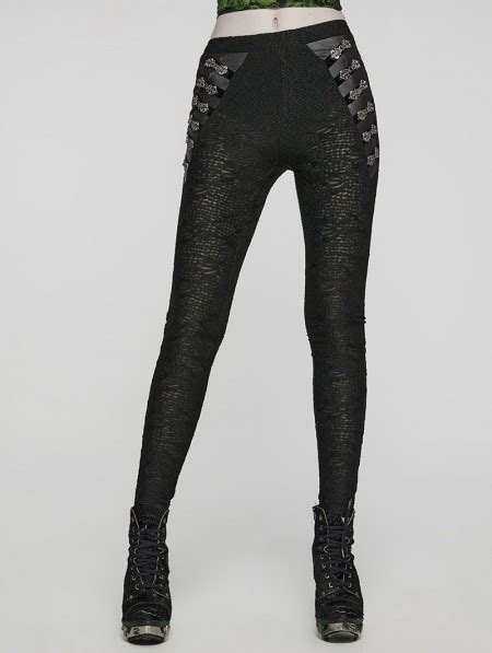 Punk Rave Black Gothic Punk Texture Knitted Leggings For Women