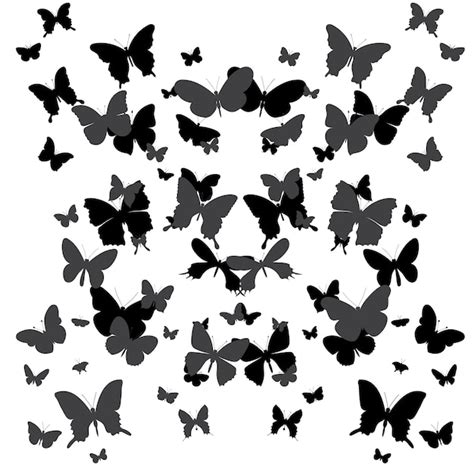 Silueta Negra Aislada Vectorial De Una Mariposa Volando Vector Premium