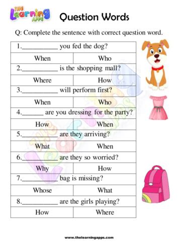 Free Printable Question Words Worksheet For Kids