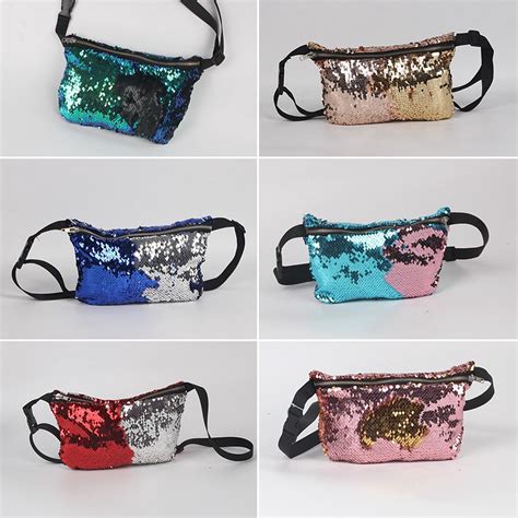 Glitter Waist Fanny Pack Belt Bum Bag Pou Joy Women Reversible Mermaid