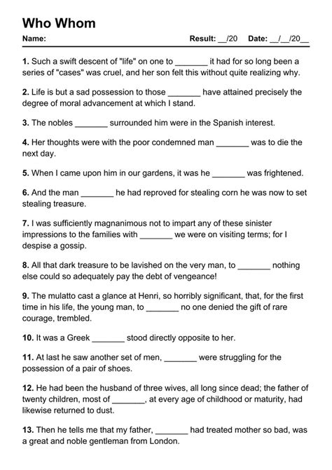 101 Printable Who Whom PDF Worksheets with Answers - Grammarism