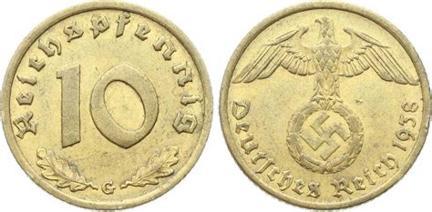 Drittes Reich 10 Pfennig 1938 G Winz Randfehler sehr schön MA Shops