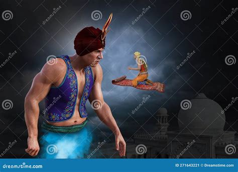 Aladdin Genie Flying Carpet Arab Fairy Tale Stock Illustration