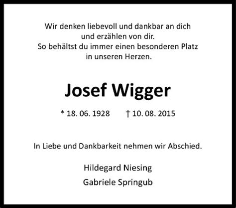 Traueranzeigen Von Josef Wigger Trauer Ms