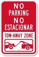 No Parking Tow Away Zone Bilingual Sign Sku K