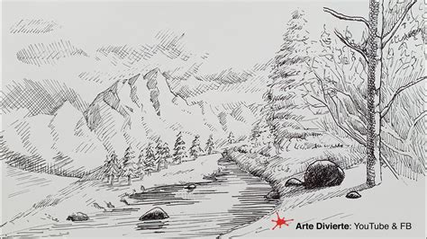 C Mo Dibujar Un Paisaje Navide O Con Monta As Nevadas Pluma