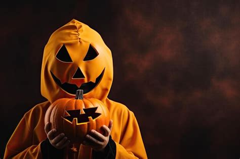 Premium Ai Image A Man In A Pumpkin Jackolantern Costume Autumn And