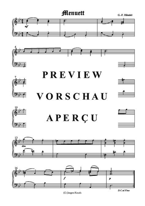 Menuett Orgel Klavier Solo PDF Noten von G F Händel in G Moll JK0272