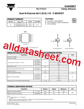 SI4946BEY 数据表 PDF Vishay Siliconix