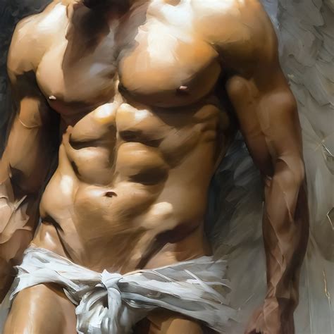Muscle Man Nude Figure Angel Wings Gay Art AI Generated Realistic Gay Oil Painting Wall Decor
