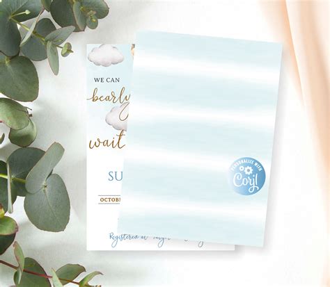 Editable Boy Bear Hot Air Balloon Baby Shower Invitations Set Editable