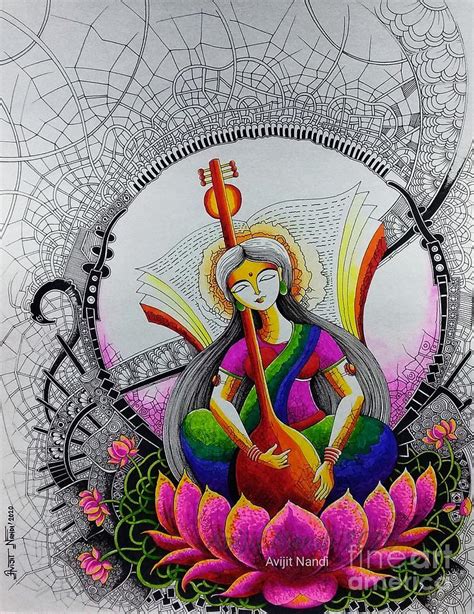 Maa Saraswati Painting by Avijit Nandi - Pixels