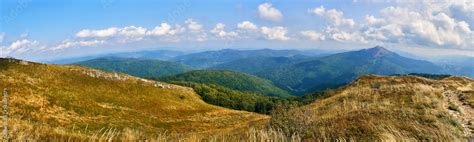 Beautiful panoramic view of the Bieszczady mountains in the early ...