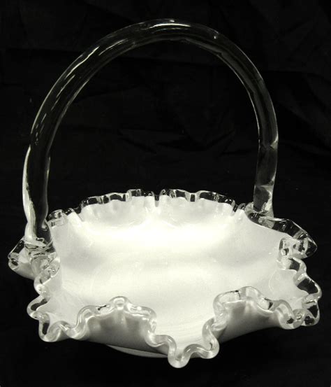 Sold Price Silvercrest Fenton Art Glass Basket Silver Crest White