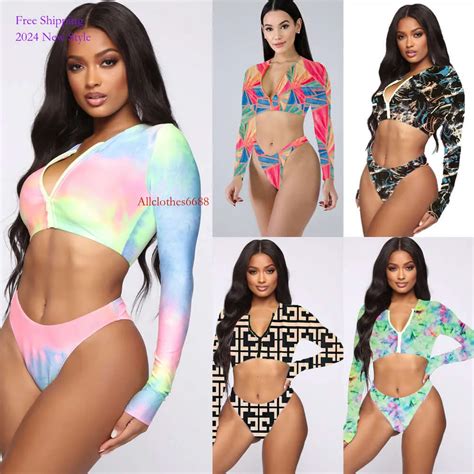 Multi Color Tie Dyed Bikini Sexy Long Sleeve Beach Swimsuit With