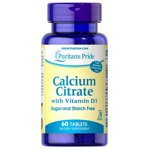 Citrato De Calcio 1000mg Con Vitamina D3 60 Tabletas Puritans Pride