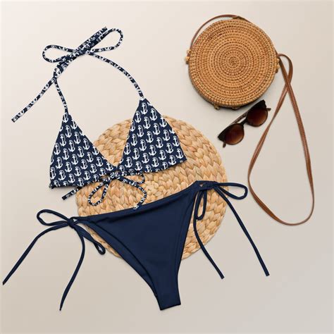 Nautical String Bikini Navy Blue Triangle Bikini With Etsy