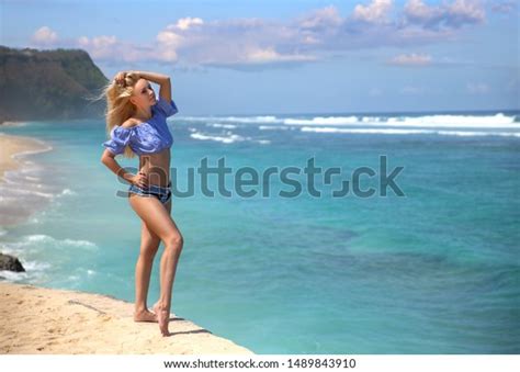 Beautiful Blonde Girl Jeans Shorts Posing Stock Photo 1489843910 Shutterstock
