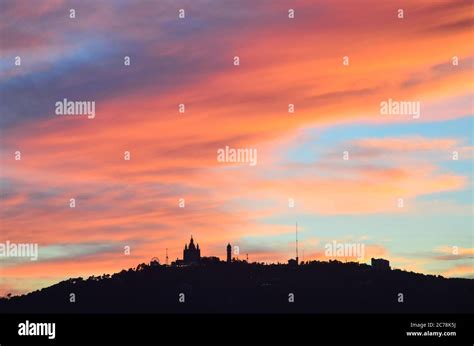 Evening Sunset over Tibidabo - Barcelona, Spain Stock Photo - Alamy