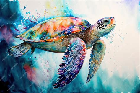 Large watercolor painting of a sea turtle | Premium AI-generated image